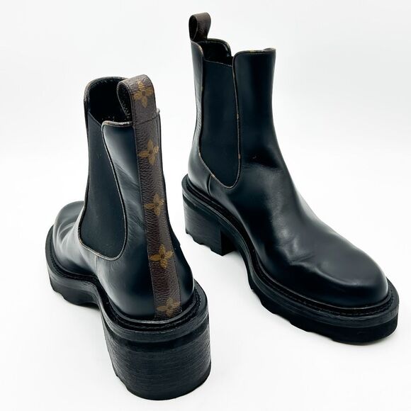 Louis Vuitton LV Monogram Beaubourg Black Leather Platform Boot EU 42 US 12 - Picture 1 of 13